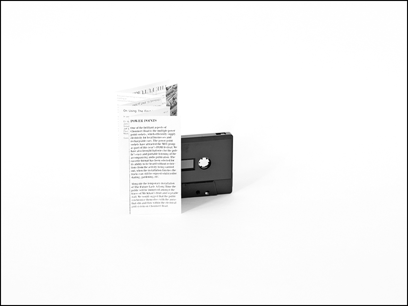 Future Lasts A Long Time, Mohammad Namazi artwork, audio cassette publication, collaboration with Abigail Thomas, Ann-Marie James, Eiko Soga, Francesca Blomfield, Henrik Heinonen, Katriona Beales, Mary Vettise, and John Hill, in relation to Flat Time House residency programme in 2013