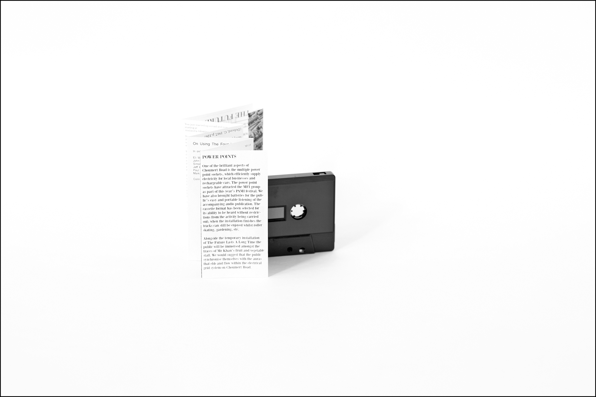 future lasts a long time, audio cassette publication, realised through a collaborative project by Mohammad Namazi and MFI residency group at Flat Time House, 2013